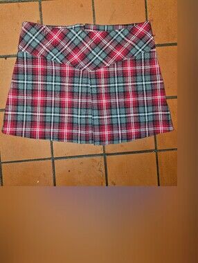 Red and Gray Plaid Mini Skirt